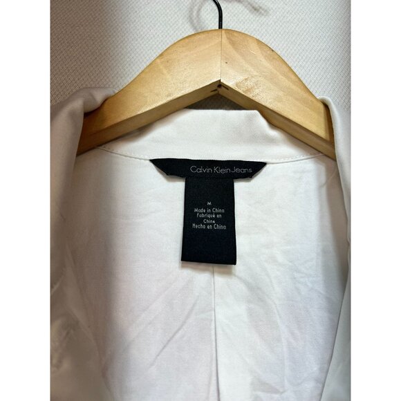 Calvin Klein Jeans Womens denim Jacket Medium White Button Front Embroidered - Picture 2 of 12